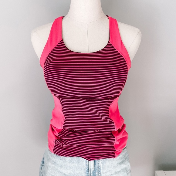 Lululemon Pink Striped Workout Tank Top - Picture 1 of 4